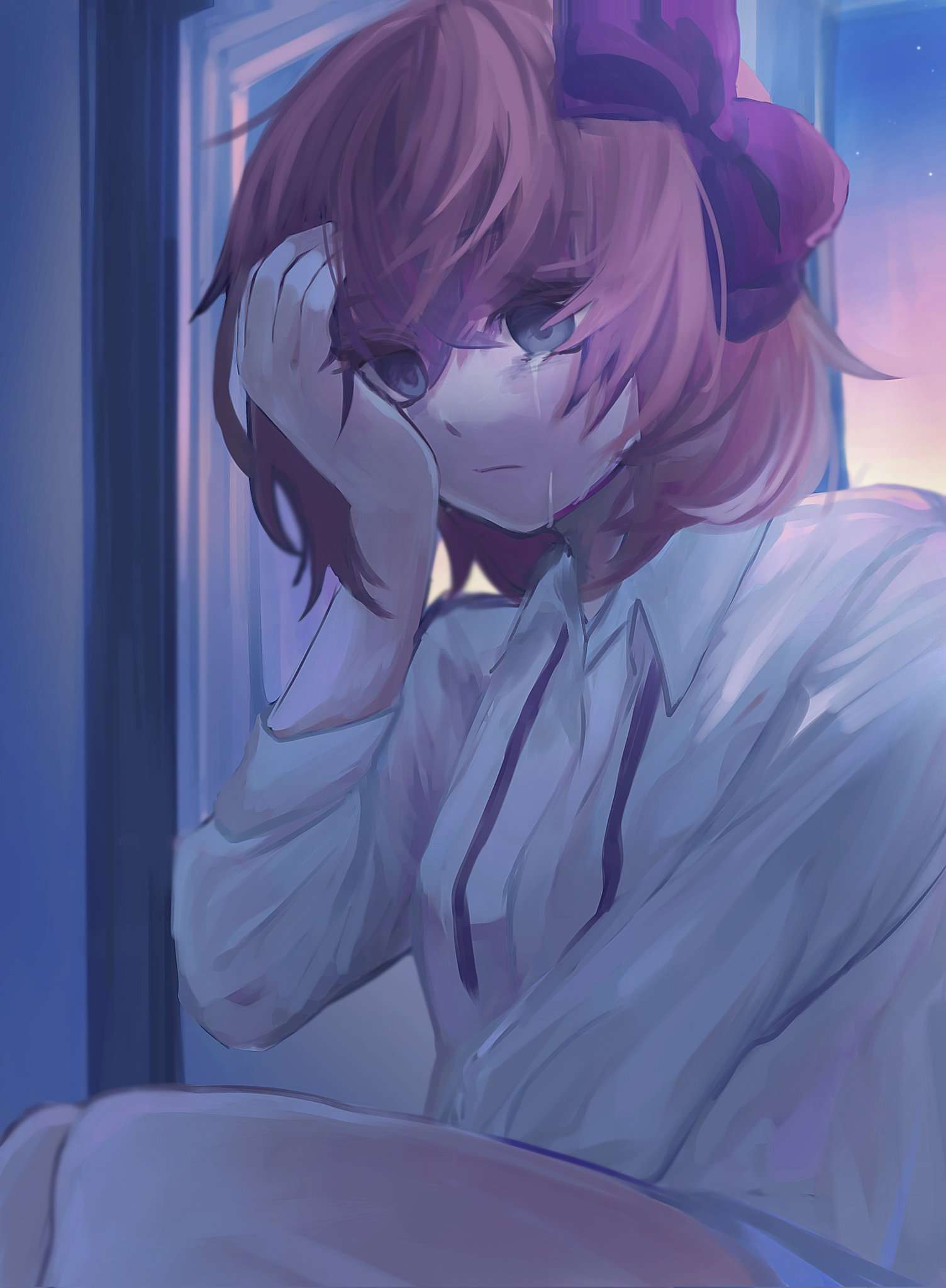 Sayori sitting by a window