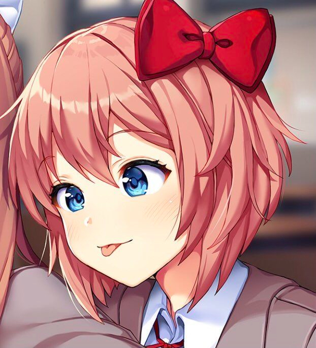 Sayori with a playful expression
